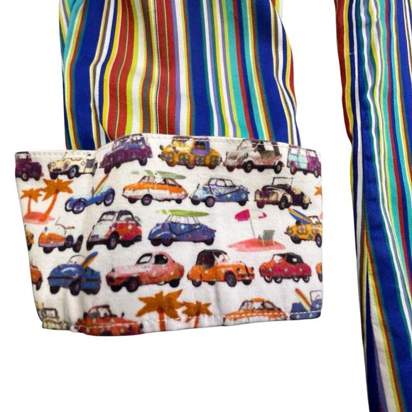 Robert Graham Shirt Men Small Flip Cuff Embroidered Striped Beach Cars Surfboard - Picture 2 of 13
